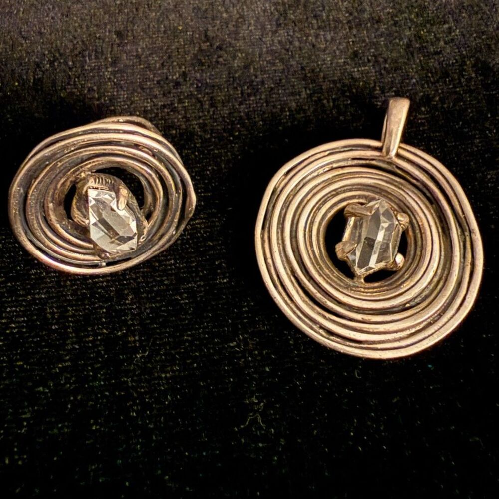 Deb Guyot Sterling Silver & Herkimer Quartz Spiral Set Ring & Pendant